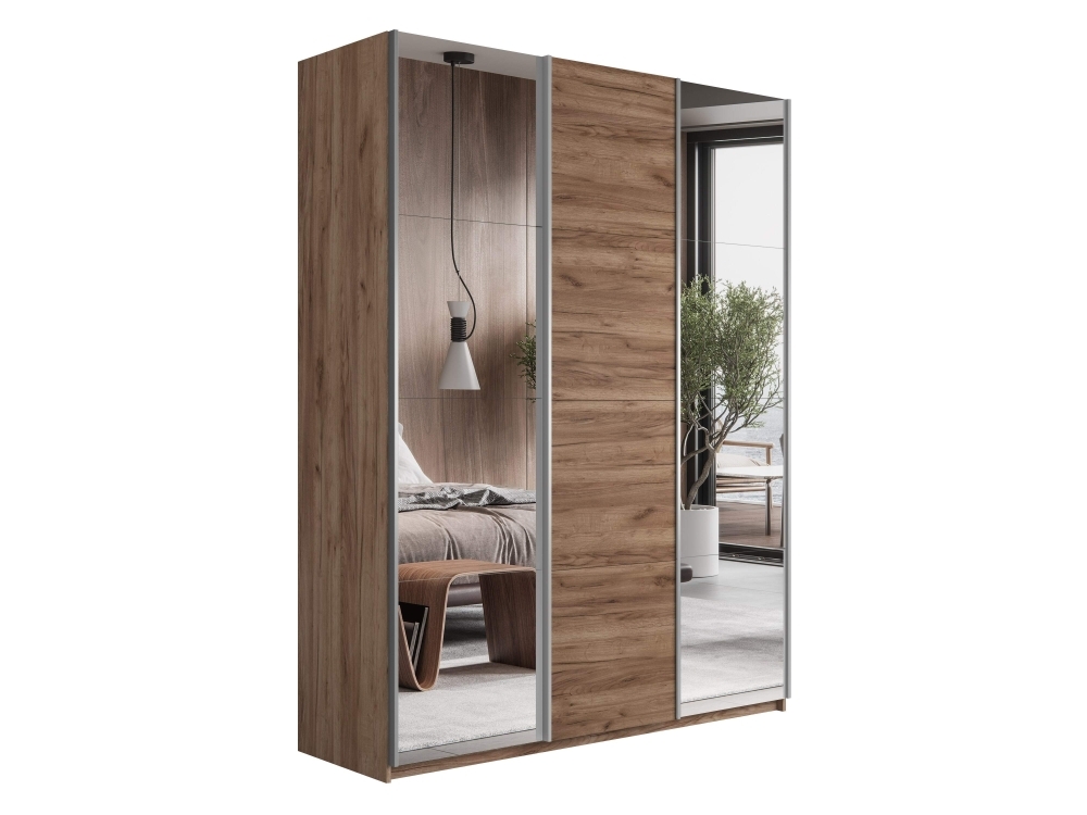 Шкаф-купе Прайм, 3дв. Зеркало/ДСП/Зеркало/доводчики, 180х57х230, Крафт табачный