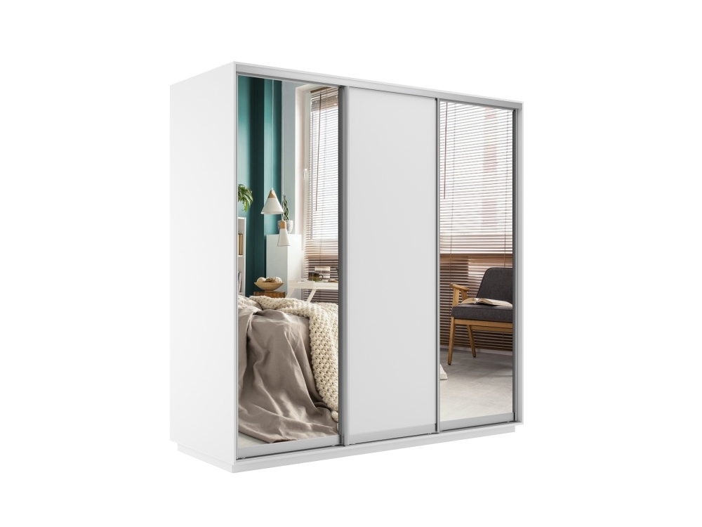 Шкаф-купе Экспресс 3дв. Зеркало/ДСП/Зеркало, 180х60х240, Белый снег