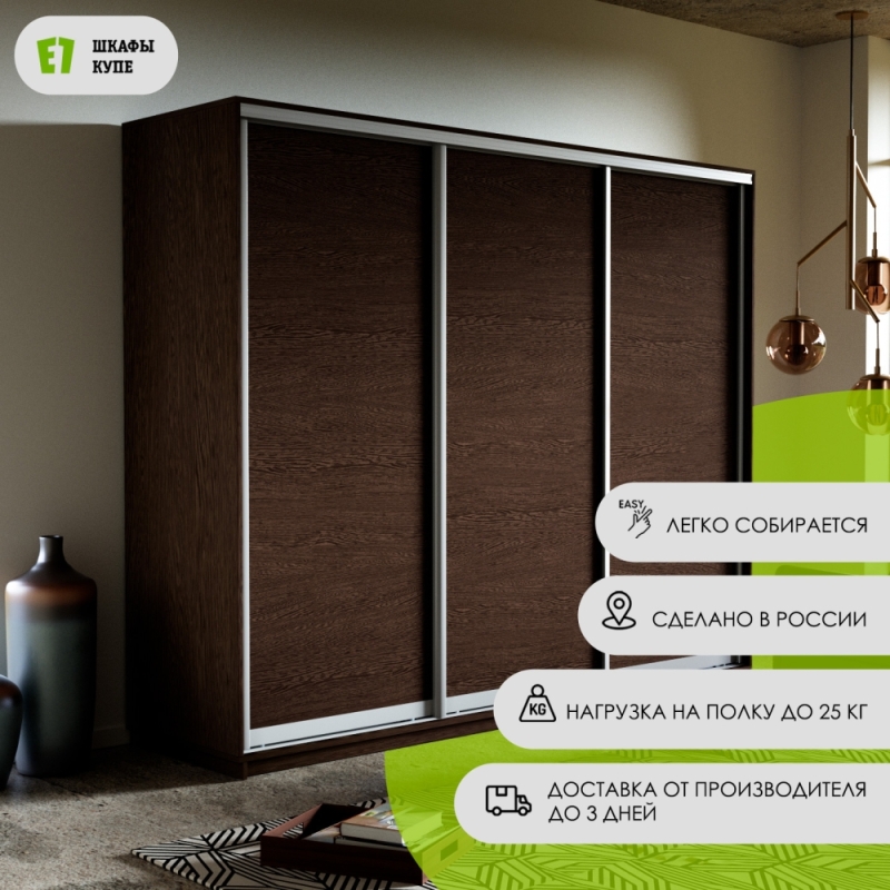 Шкаф-купе Экспресс 3дв.-ДСП, 180х60х240, Венге