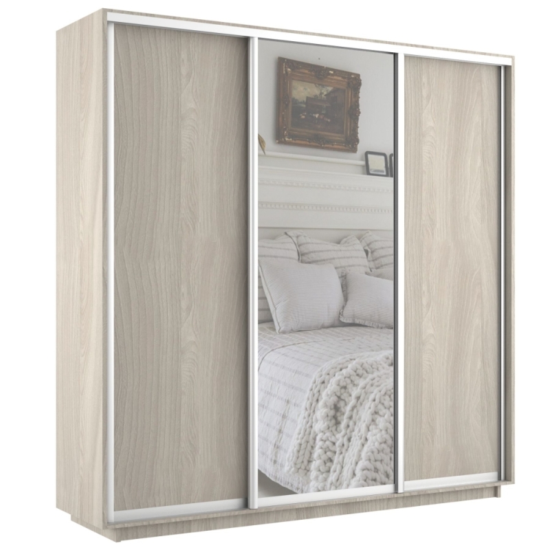 Шкаф-купе Экспресс 3дв. ДСП/Зеркало/ДСП, 210х45х220, Ясень Шимо Светлый