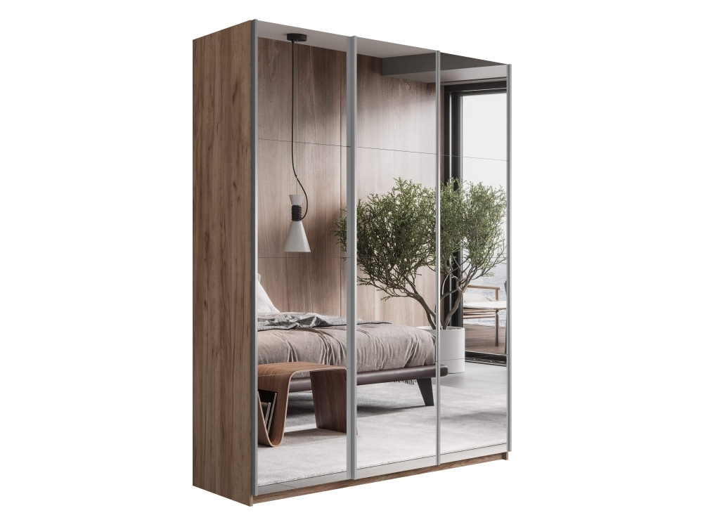 Шкаф-купе Прайм 3дв.-Зеркало/доводчики, 180х57х230, Крафт табачный