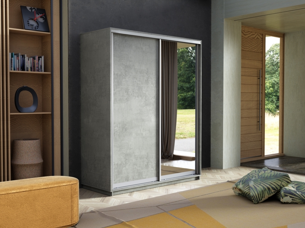 Шкаф-купе Экспресс, 2дв. ДСП/Зеркало, 140х60х240, Бетон