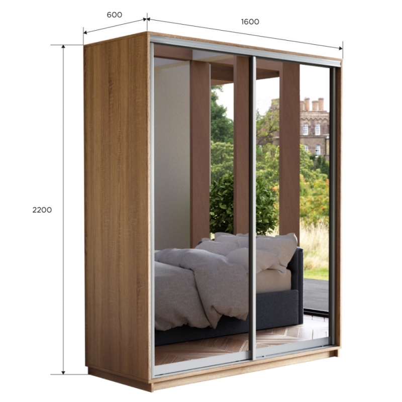 Шкаф-купе Экспресс, 2дв.-Зеркала, 160х60х220, Сонома