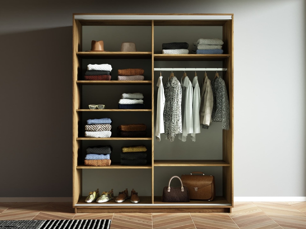 Шкаф-купе Фотопечать, 2дв. Листья золото, 120х60х220, Крафт табачный