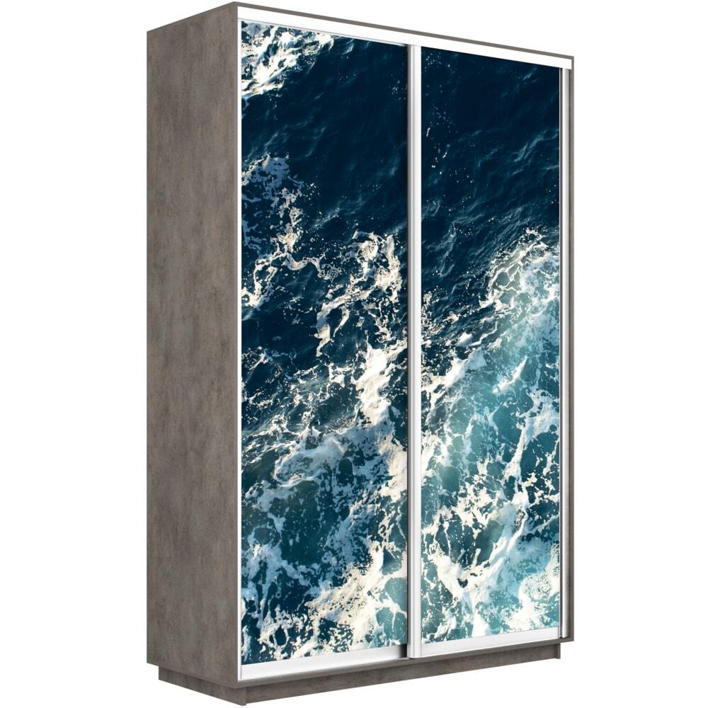 Шкаф-купе Фотопечать, 2дв. Морские волны, 120х60х240, Бетон