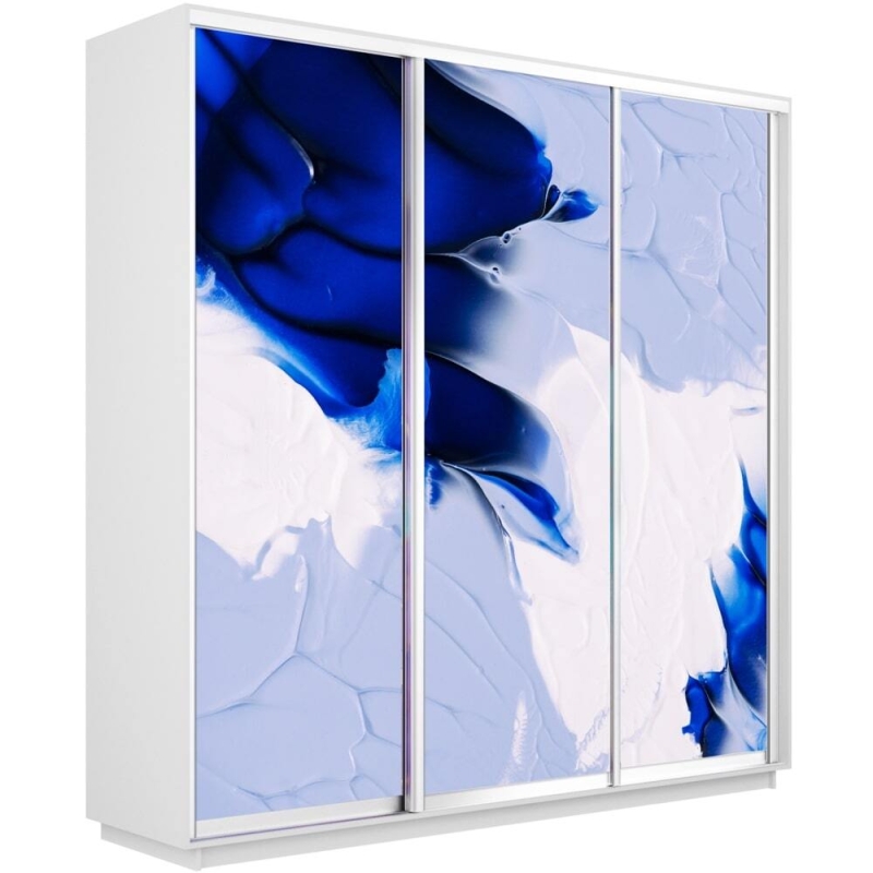 Шкаф-купе Фотопечать 3дв. Абстракция бело-голубая, 180х60х220, Белый снег