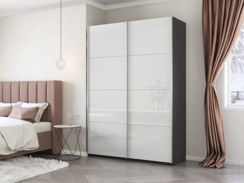 Шкаф-купе Прайм, 2дв. Белый Глянец/доводчики, 160х57х230, Серый диамант