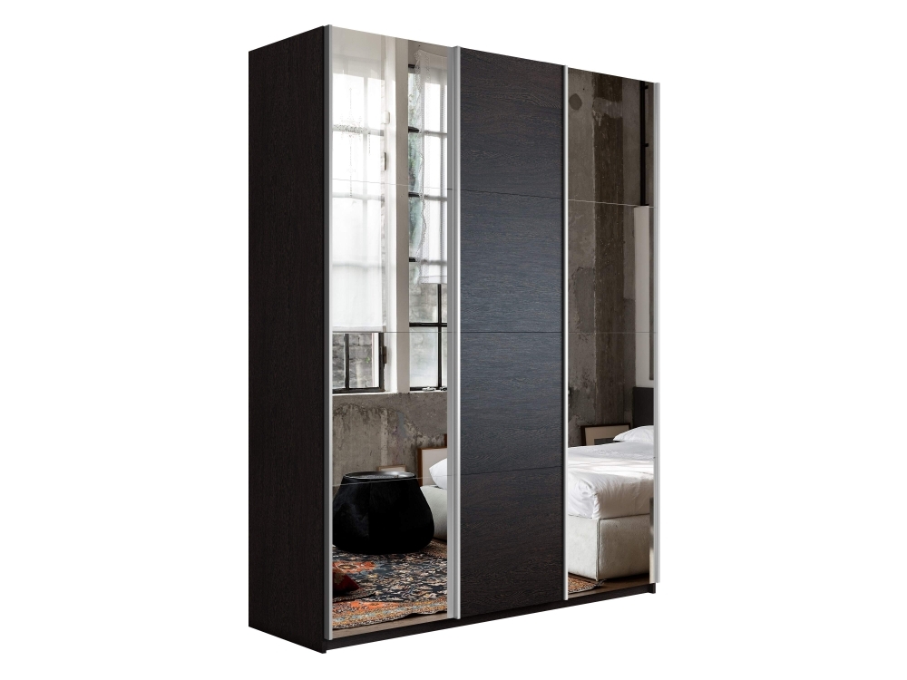 Шкаф-купе Прайм, 3дв. Зеркало/ДСП/Зеркало/доводчики, 180х57х230, Венге