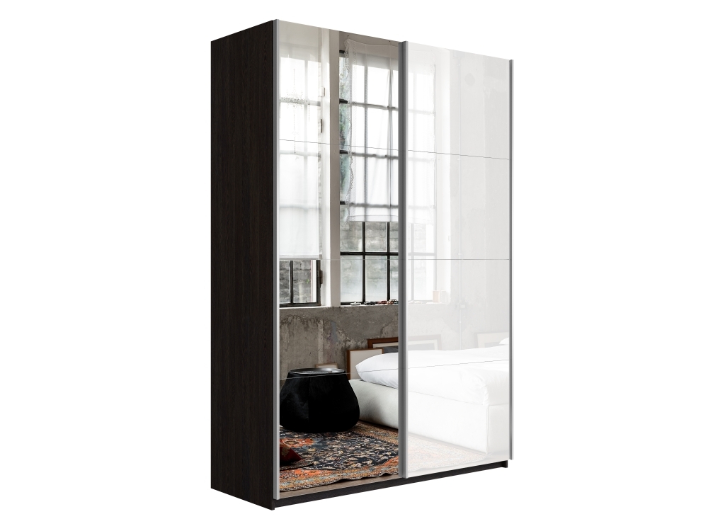 Шкаф-купе Прайм, 2дв. Зеркало/Белый Глянец/доводчики, 140х57х230, Венге