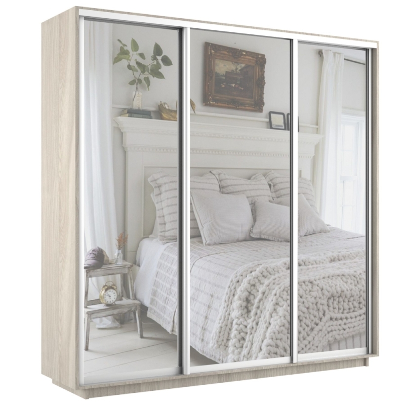 Шкаф-купе Экспресс 3дв.-зеркала, 240х45х220, Ясень Шимо Светлый