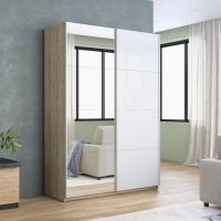 Шкаф-купе Прайм, 2дв. Зеркало/Белый Глянец/доводчики, 140х57х230, Сонома