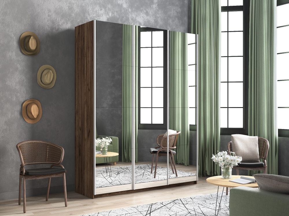 Шкаф-купе Прайм 3дв.-Зеркало/доводчики, 180х57х230, Крафт табачный