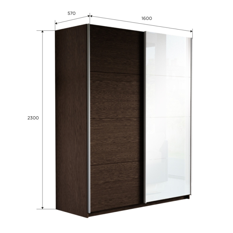 Шкаф-купе Прайм, 2дв. ДСП/Белый Глянец/доводчики, 160х57х230, Венге