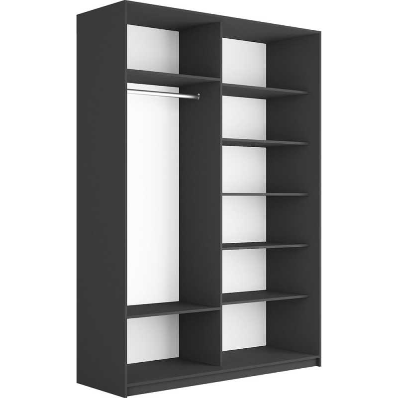 Шкаф-купе Прайм, 2дв. Зеркало/Стекло черное/доводчики, 160х57х230, Серый диамант