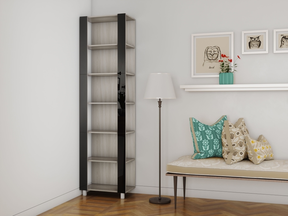 Стеллаж модульный Мебельная компания Е1 Универсальный Черное стекло 35х60х240, Ясень Шимо Светлый