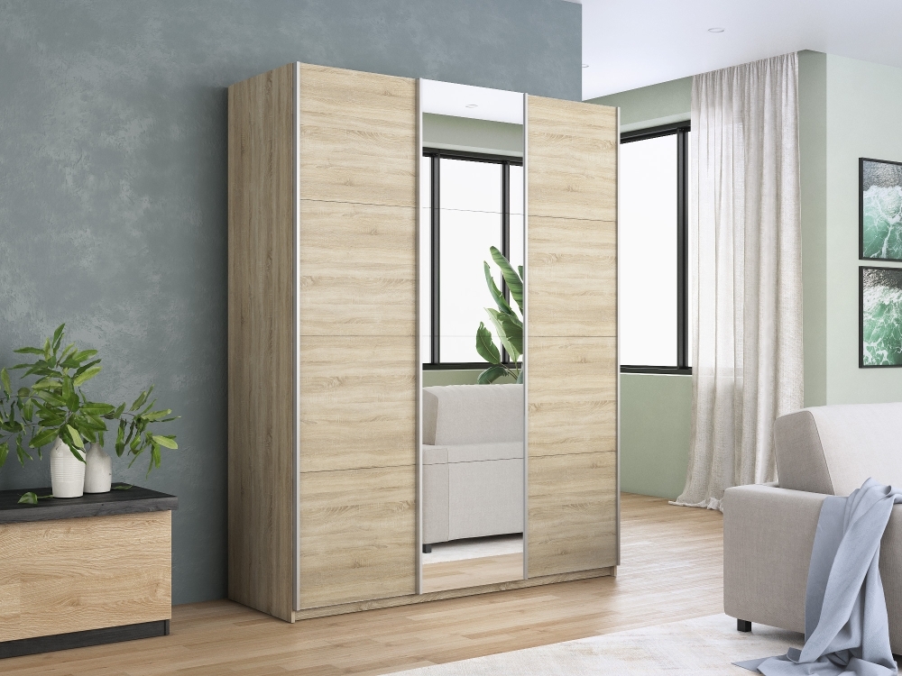 Шкаф-купе Прайм, 3дв. ДСП/Зеркало/ДСП/доводчики, 180х57х230, Сонома