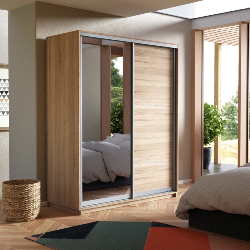 Шкаф-купе Экспресс, 2дв. ДСП/Зеркало, 140х60х220, Сонома