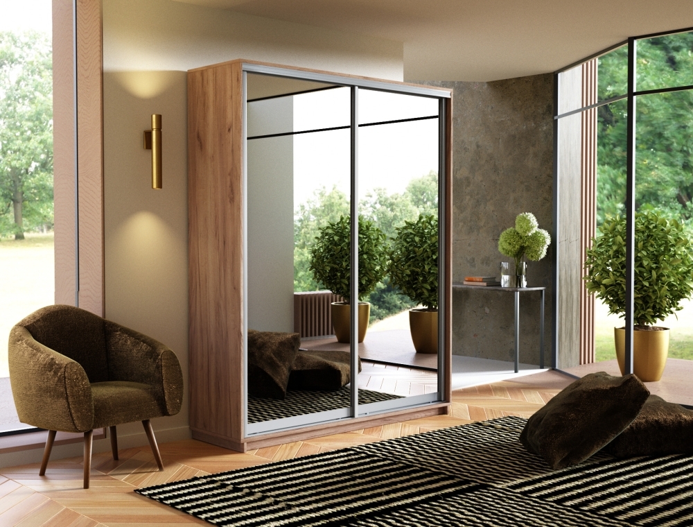 Шкаф-купе Экспресс, 2дв.-Зеркала, 140х45х220, Крафт табачный