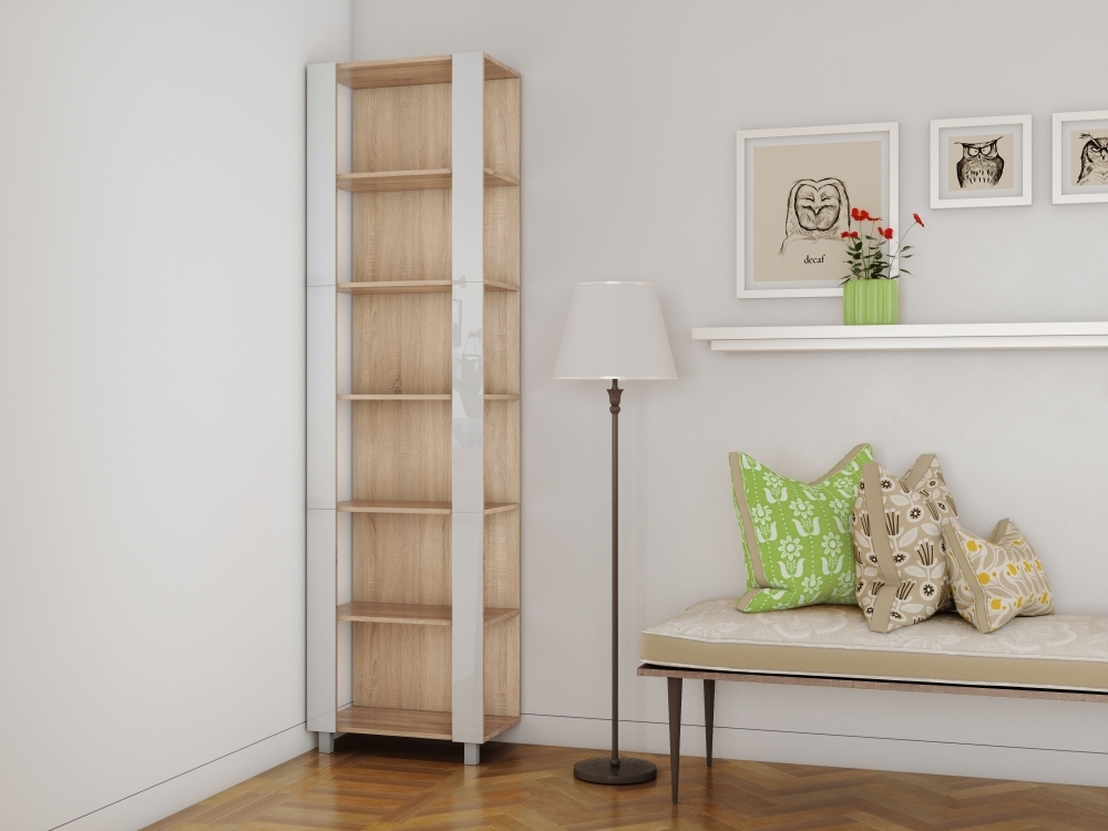 Стеллаж модульный Мебельная компания Е1 Универсальный Белое стекло 35х60х240, Сонома