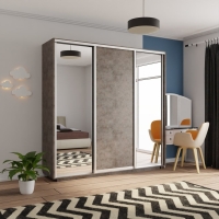 Шкаф-купе Экспресс 3дв. Зеркало/ДСП/Зеркало, 210х45х240, Бетон