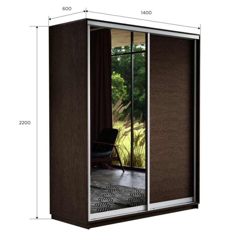 Шкаф-купе Экспресс, 2дв. ДСП/Зеркало, 140х60х220, Венге