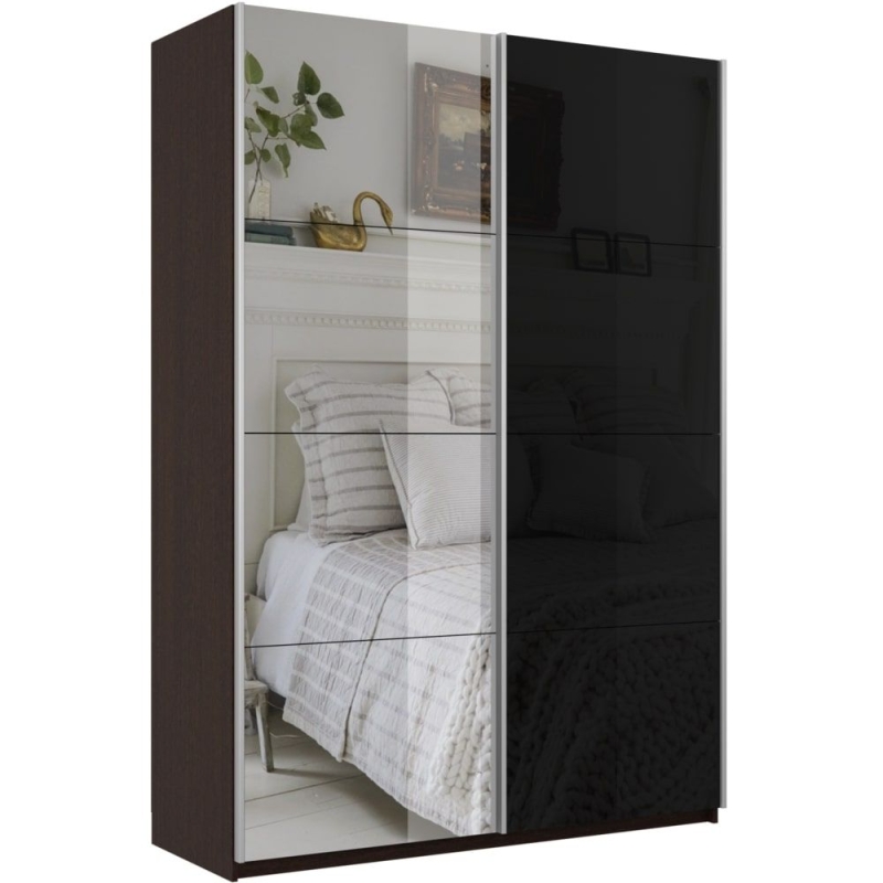 Шкаф-купе Прайм, 2дв. Зеркало/Стекло черное/доводчики, 120х57х230, Венге