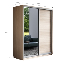 Шкаф-купе Экспресс, 2дв. ДСП/Зеркало, 140х60х220, Ясень Шимо светлый