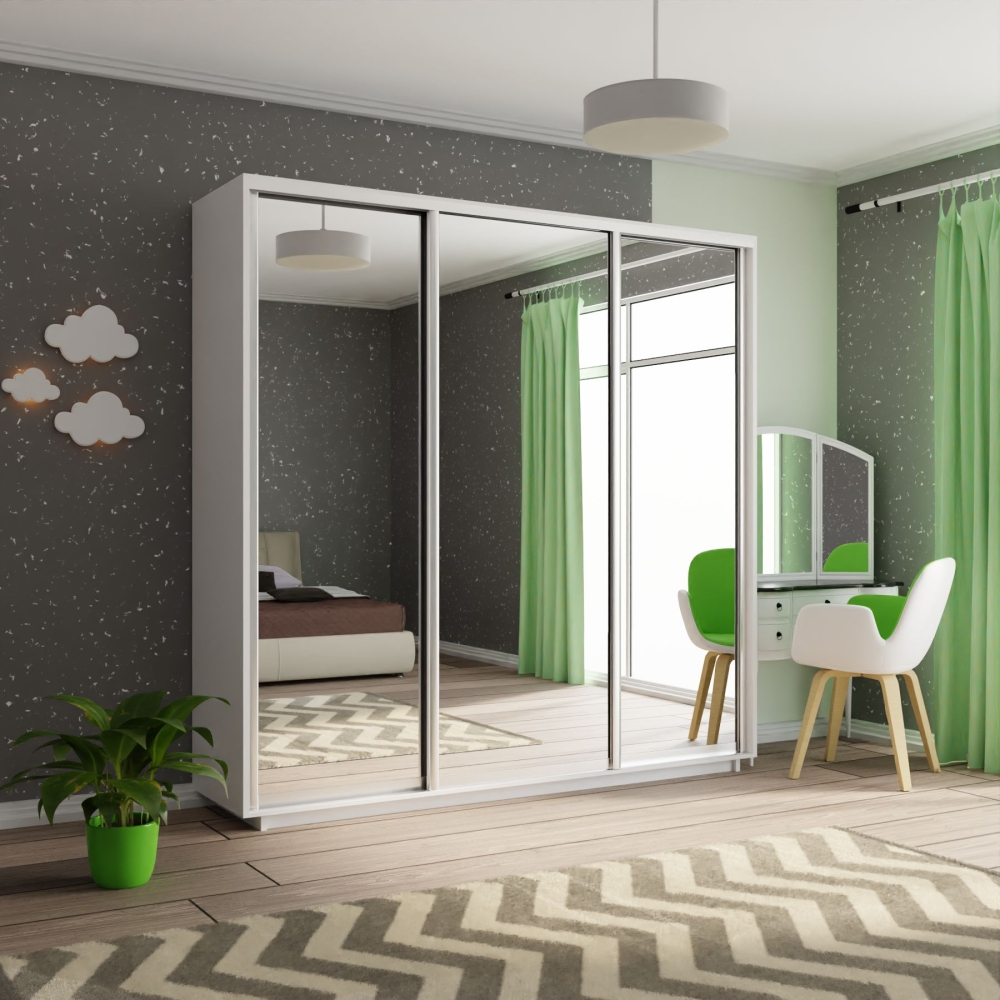 Шкаф-купе Экспресс 3дв.-зеркала, 240х60х220, Белый снег