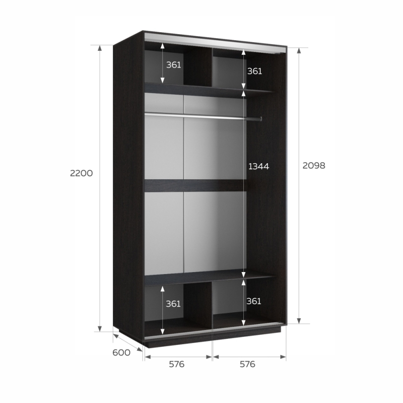 Шкаф-купе Экспресс Хит, 2дв.-зеркала, 120х60х220, Венге