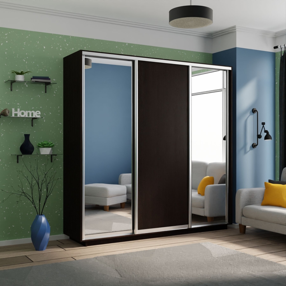 Шкаф-купе Экспресс 3дв. Зеркало/ДСП/Зеркало, 240х45х220, Венге