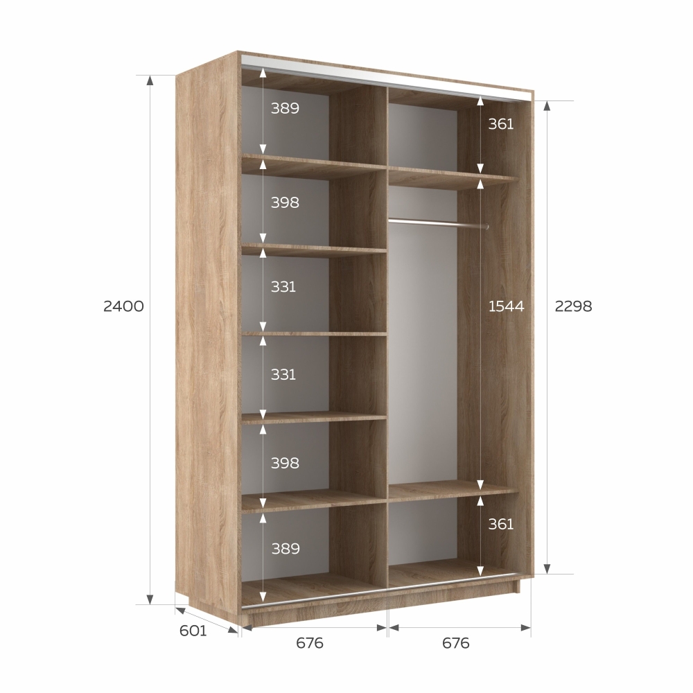 Шкаф-купе Экспресс, 2дв.-ДСП, 140х60х240, Сонома