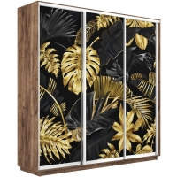 Шкаф-купе Фотопечать 3дв. Листья золото, 180х60х220, Крафт табачный