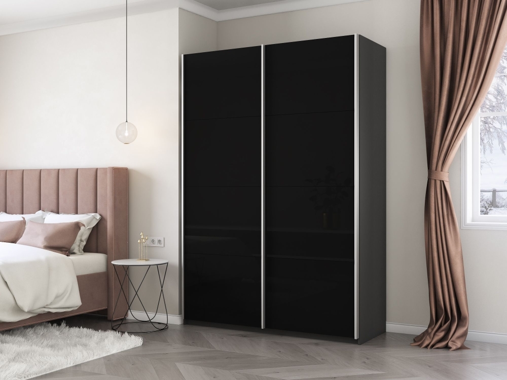 Шкаф-купе Прайм, 2дв. Стекло черное/доводчики, 160х57х230, Серый диамант