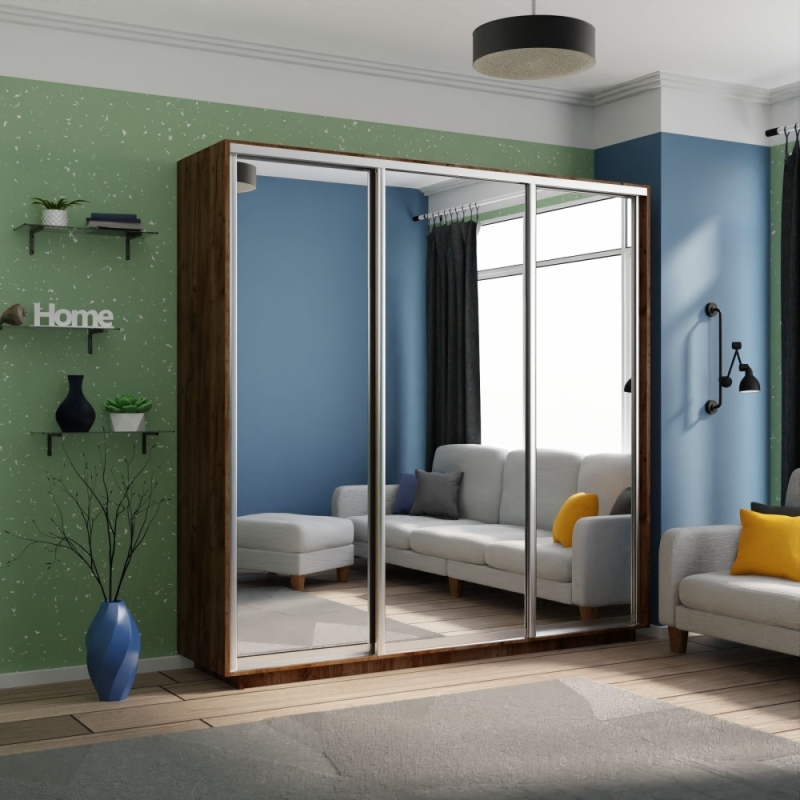 Шкаф-купе Экспресс 3дв.-зеркала, 210х60х240, Дуб табачный