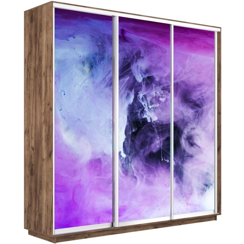 Шкаф-купе Фотопечать 3дв. Фиолетовый дым, 180х60х240, Крафт табачный