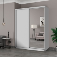 Шкаф-купе Экспресс, 2дв. ДСП/Зеркало, 180х45х220, Белый снег