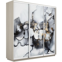 Шкаф-купе Фотопечать 3дв. Абстракция серая, 180х45х220, Ясень шимо светлый