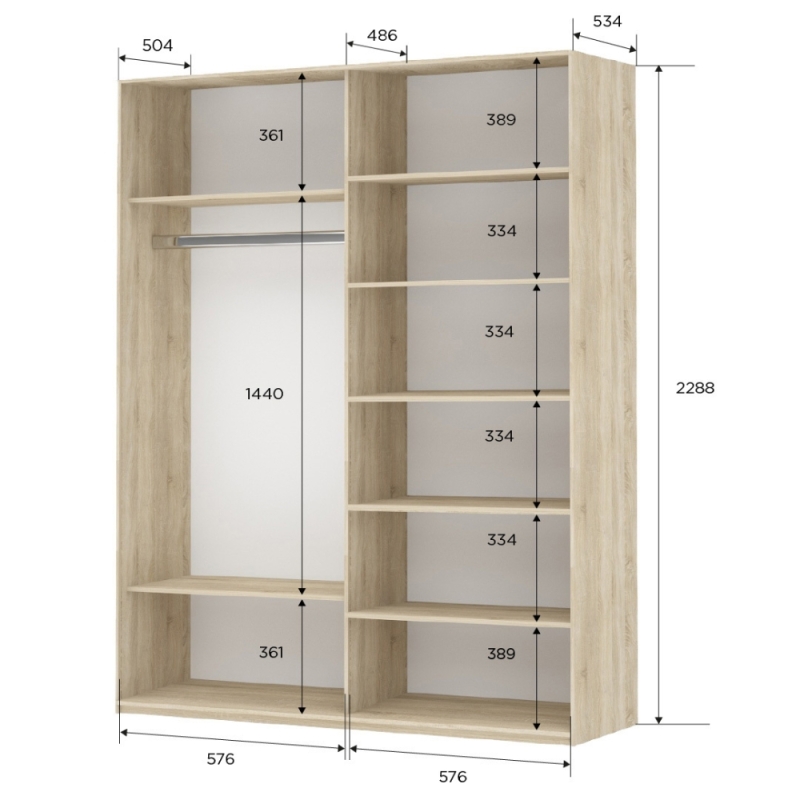 Шкаф-купе Прайм, 2дв. ДСП/Белый Глянец/доводчики, 120х57х230, Сонома