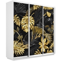 Шкаф-купе Фотопечать 3дв. Листья золото, 180х60х220, Белый снег