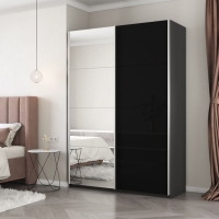 Шкаф-купе Прайм, 2дв. Зеркало/Стекло черное/доводчики, 140х57х230, Серый диамант