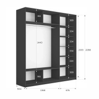 Шкаф-купе Прайм 3дв.-Зеркало/доводчики, 210х57х230, Серый диамант