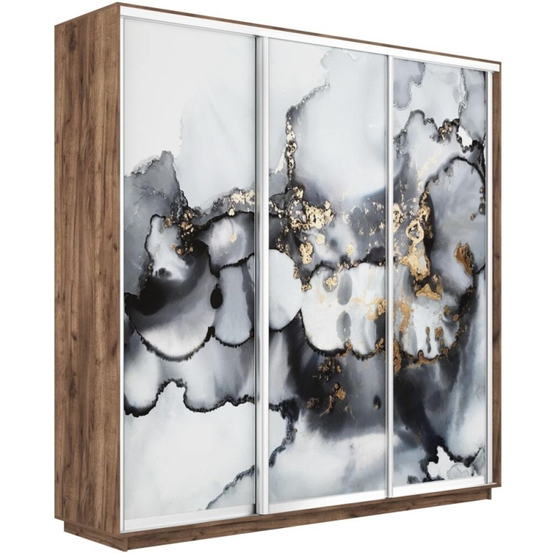 Шкаф-купе Фотопечать 3дв. Абстракция серая, 180х45х220, Крафт табачный