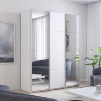 Шкаф-купе Прайм, 3дв. Зеркало/ДСП/Зеркало/доводчики, 180х57х230, Белый Снег