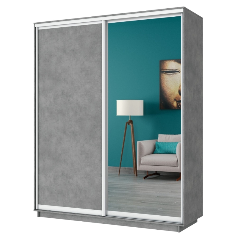 Шкаф-купе Экспресс, 2дв. ДСП/Зеркало, 180х45х220, Бетон