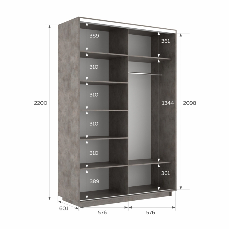 Шкаф-купе Фотопечать, 2дв. Абстракция серая, 120х60х220, Бетон