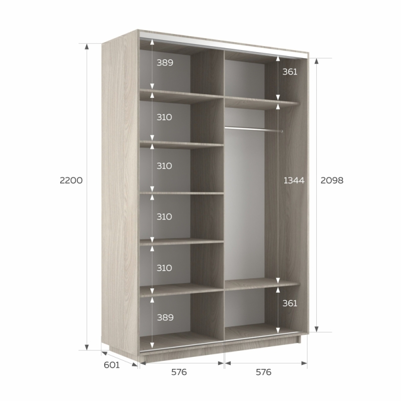 Шкаф-купе Фотопечать, 2дв. Морские волны, 120х60х220, Ясень Шимо светлый