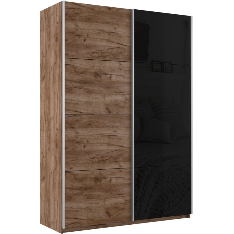 Шкаф-купе Прайм, 2дв. ДСП/Стекло черное/доводчики, 140х57х230, Крафт табачный