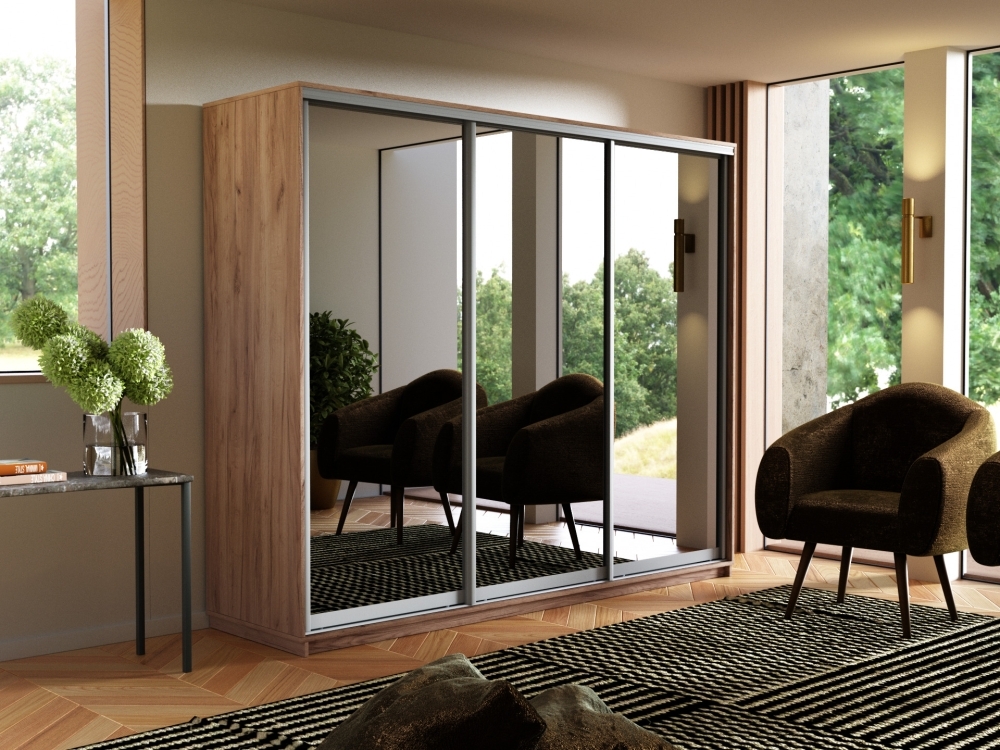 Шкаф-купе Экспресс 3дв.-зеркала, 180х60х220, Крафт табачный