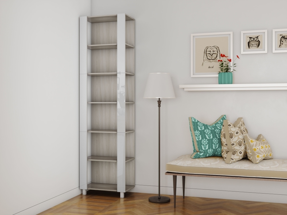 Стеллаж модульный Мебельная компания Е1 Универсальный Белое стекло 35х44х240, Ясень Шимо Светлый