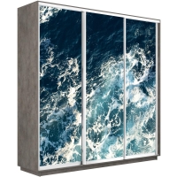 Шкаф-купе Фотопечать 3дв. Морские волны, 180х60х240, Бетон